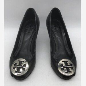 Last Chance TORY BURCH Black Peep Toe Wedge Heels - Size 4M